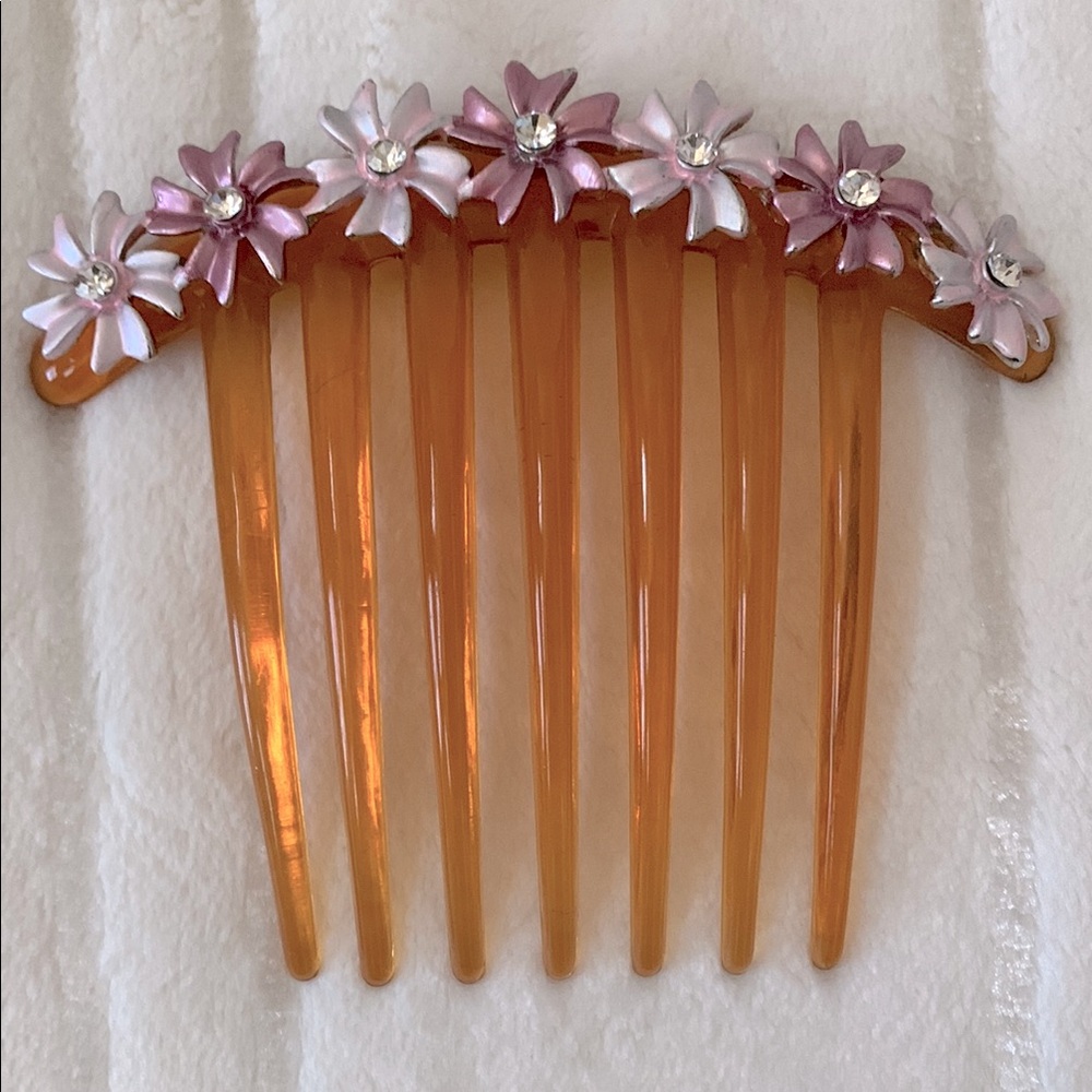 Hair French Side Comb Accessory Pink Hue Flowers